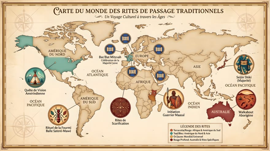Carte du monde des rites de passage traditionnels