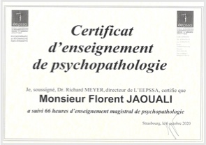 Formation en psychopathologie de Florent Jaouali, Hypnothérapeute à Villefranche de Lauragais (proche de Toulouse)